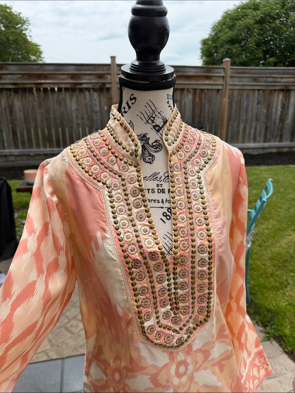 Tory Burch Pink and Cream Embellished Tunic Top